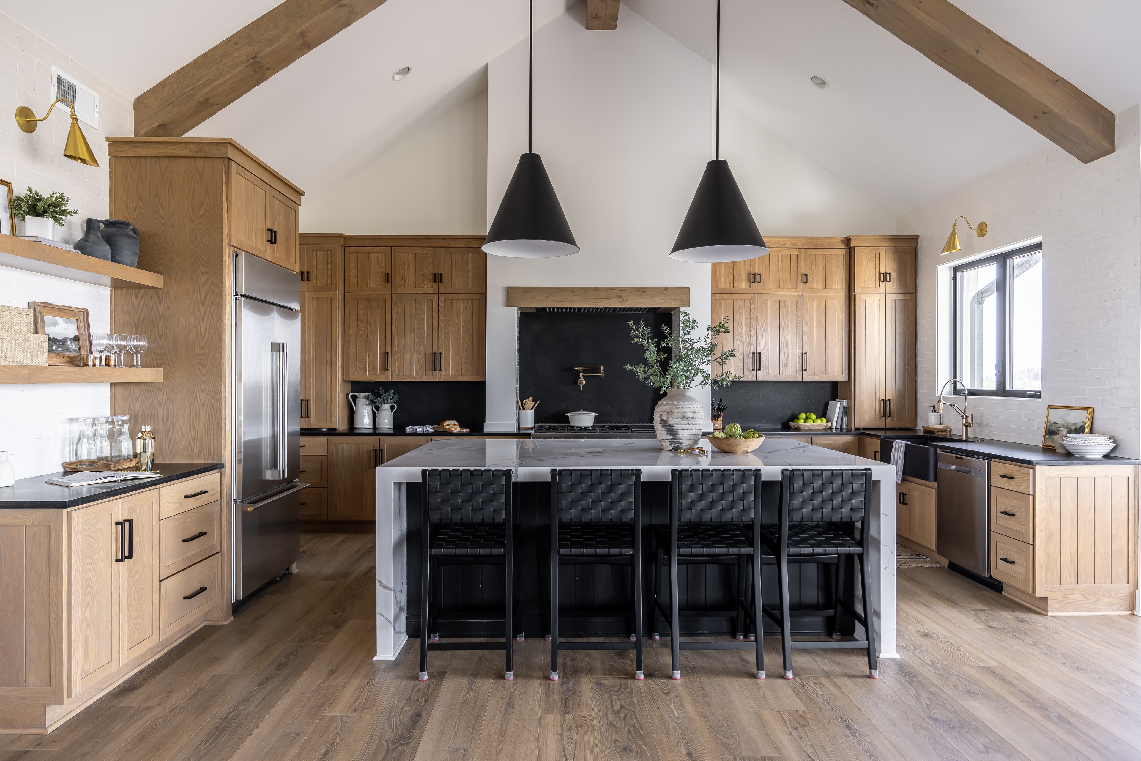 Modern kitchen with timber cabinetry styled for property sale