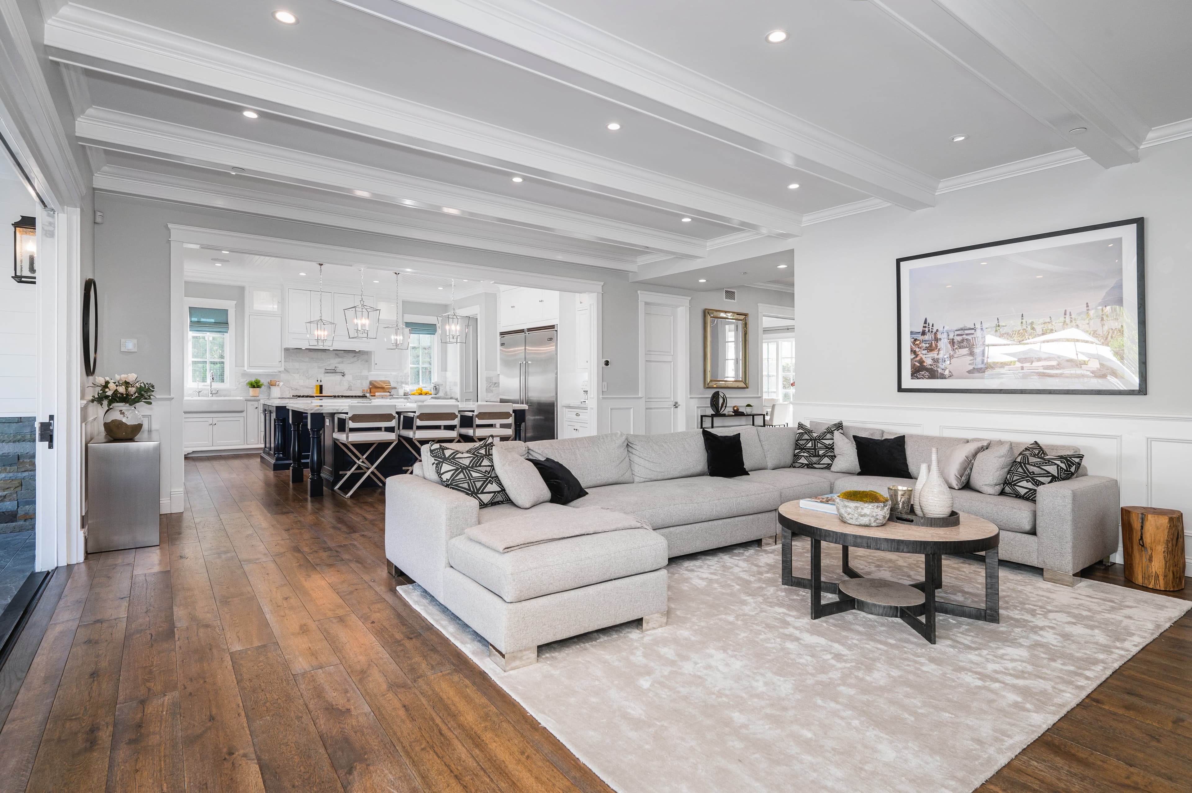 Bright open-plan living space styled for pre-sale photography