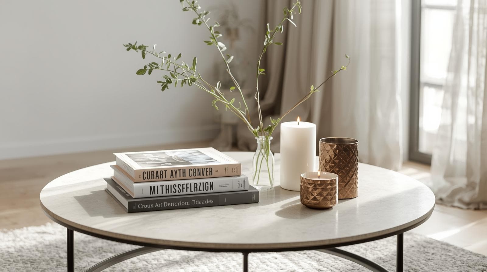 Styled coffee table with curated accessories