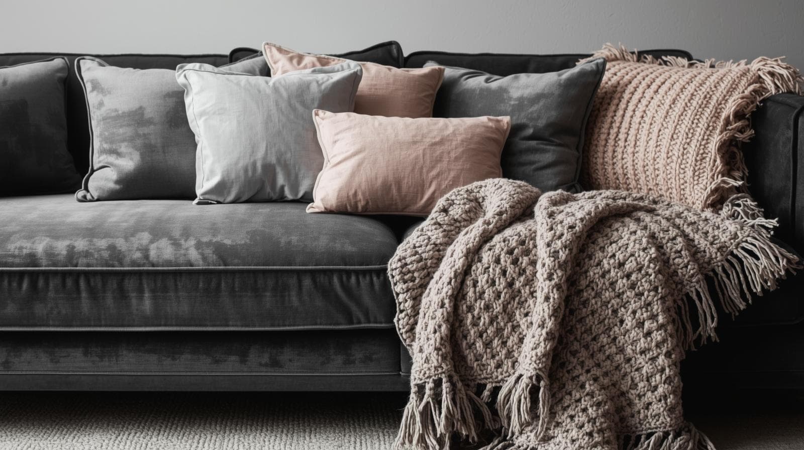 Textured luxury sofa detail for styled living room