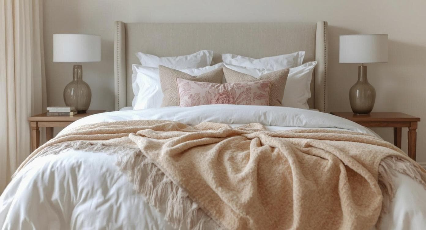 Master bedroom styled with neutral tones for property sale