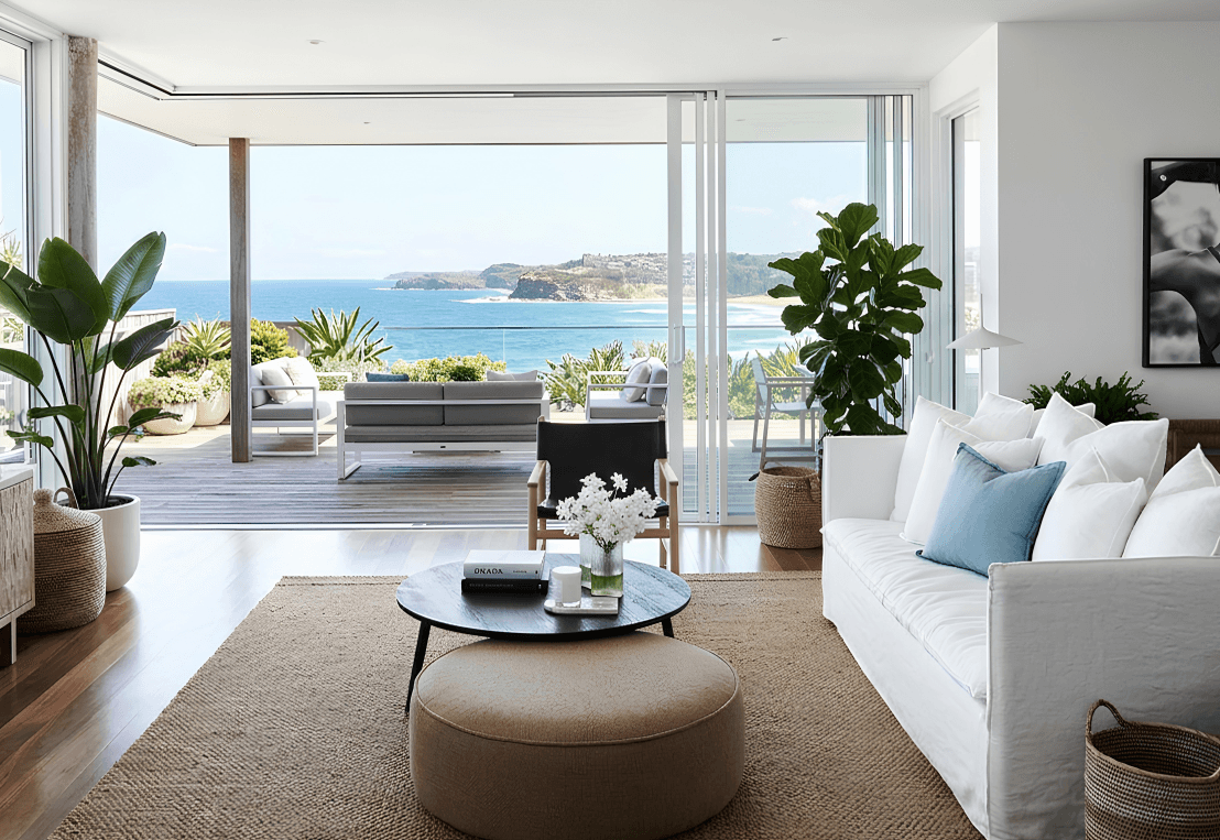 Styled coastal living space — Northern Beaches Sydney property styling 2026 Styled coastal living space — Northern Beaches Sydney property styling 2026