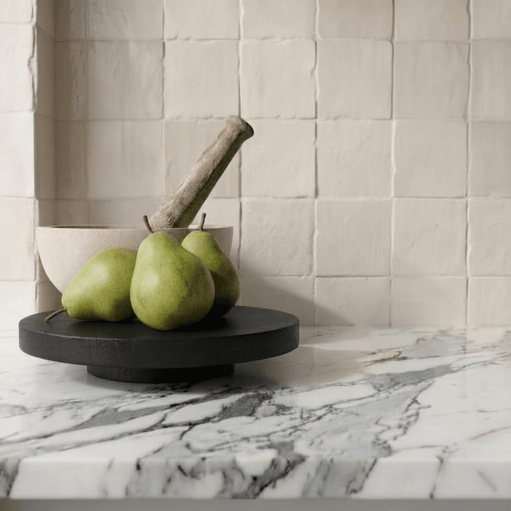 Marble benchtop with Zellige tiles and considered styling — interior design on the North Shore Marble benchtop with Zellige tiles and considered styling — interior design on the North Shore